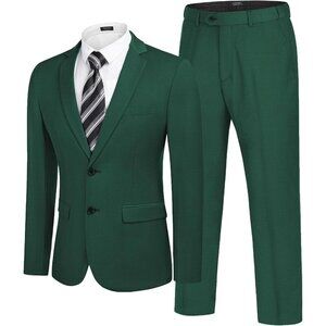 Men's Dark Green 2 Piece Suits Slim Fit 2 Button Business Wedding Party